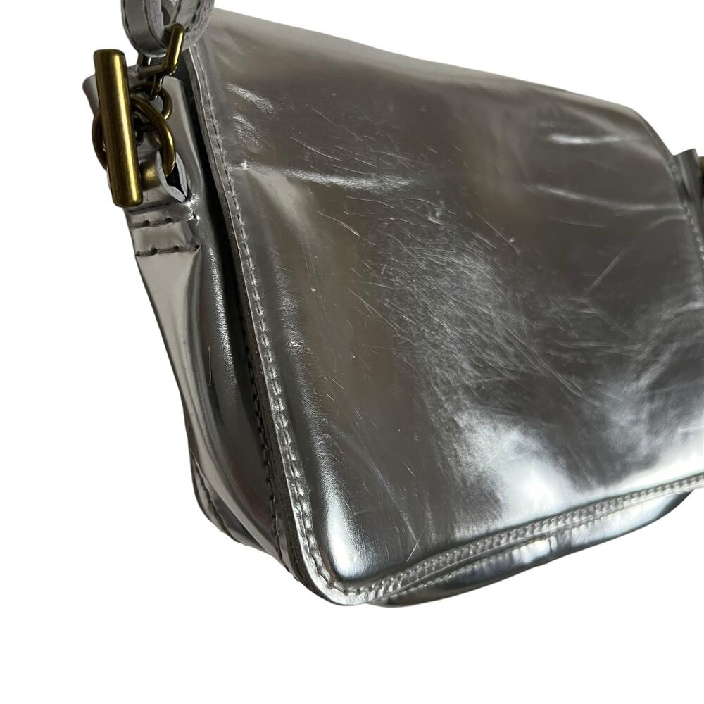 Madewell Metallic Silver Leather Flap Crossbody Bag - Picture 4 of 9